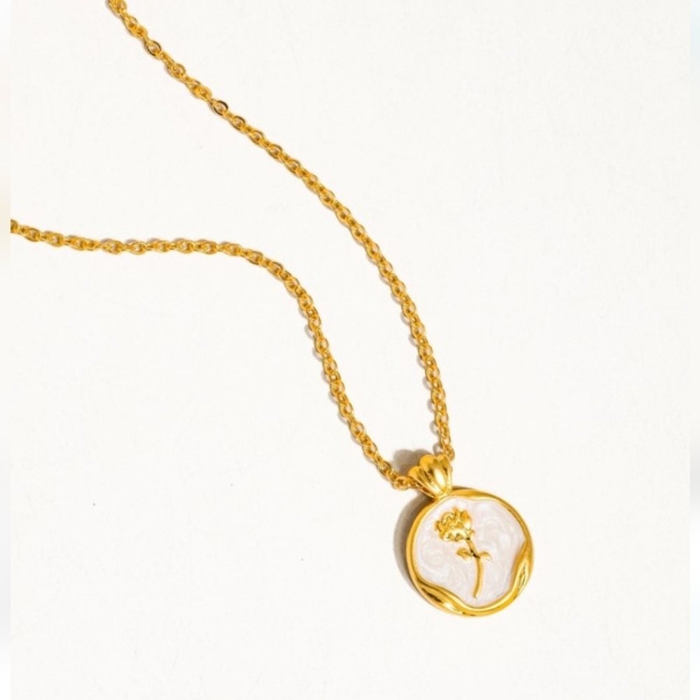 Flanerie 18K Gold Plated Stainless Steel, Non-Tarnish Rose Charm Necklace, NWT